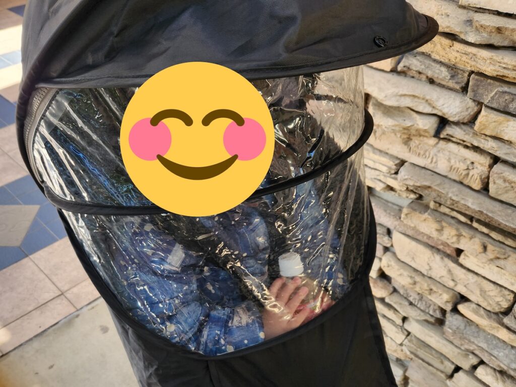 レインカバー装着時息子が乗っている写真