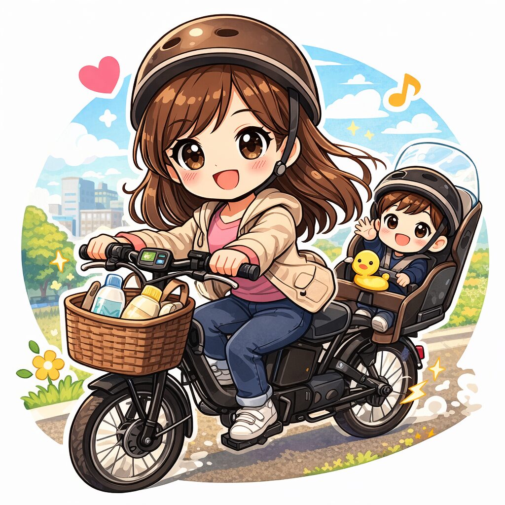 りぃのプロフィールアイコン。自転車に乗る親子のイラスト
