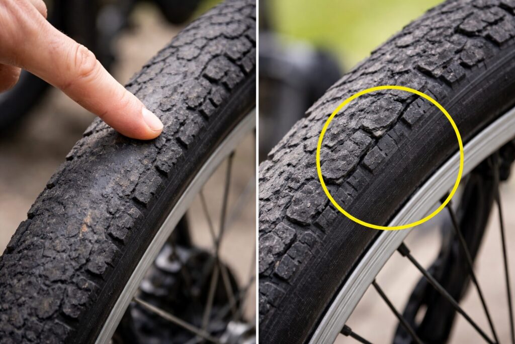 パンク前に見る摩耗とひびのイメージ画像