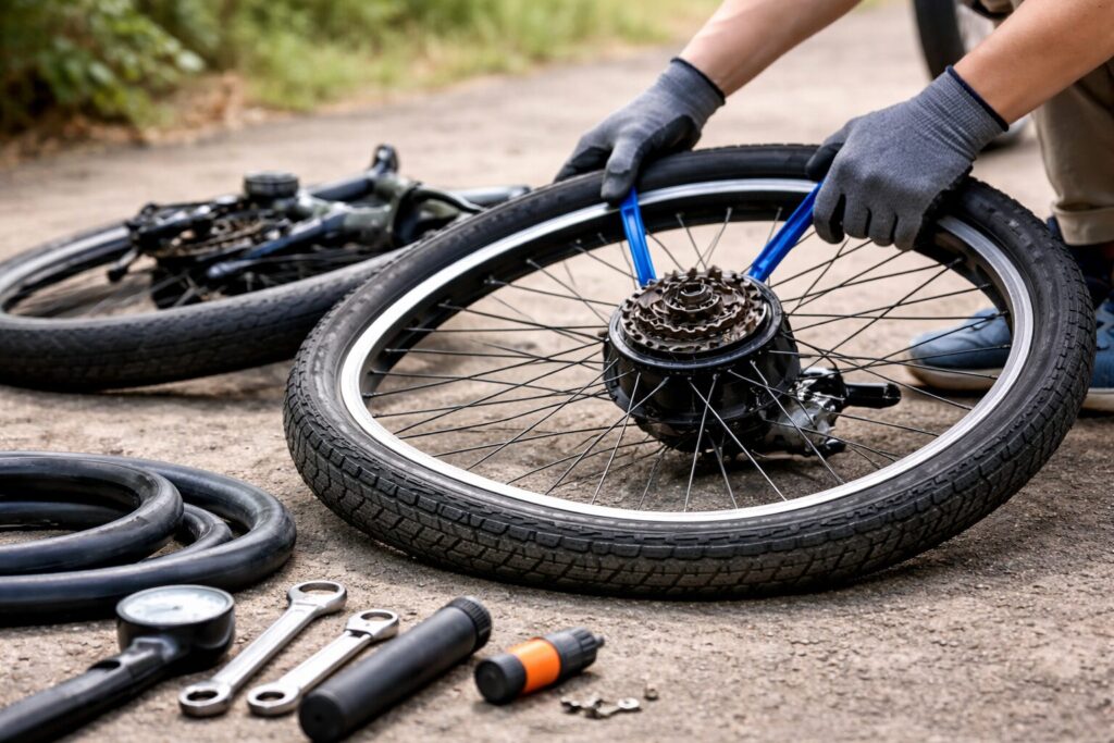 電動自転車のタイヤ交換実践のイメージ画像