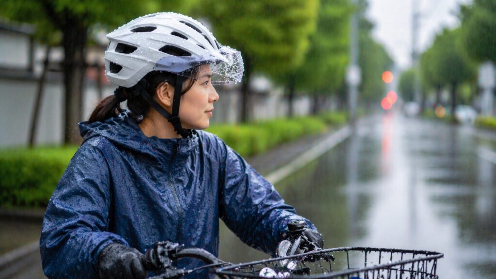 自転車ヘルメット雨の日どうするか実践対策のイメージ画像