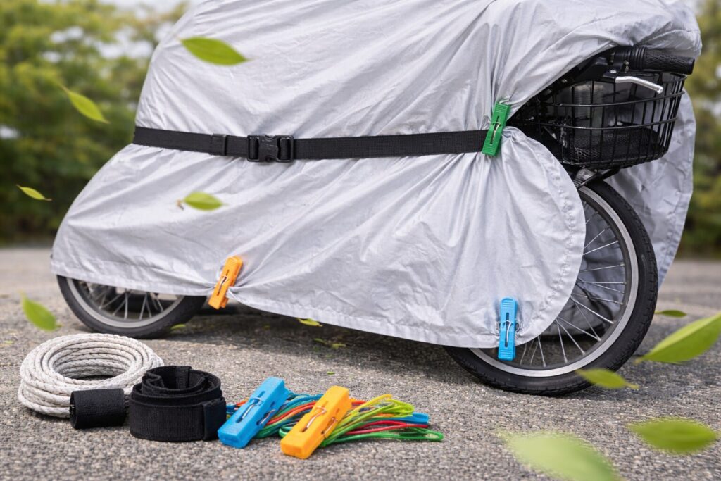 自転車カバー飛ばない工夫と強風対策のイメージ画像