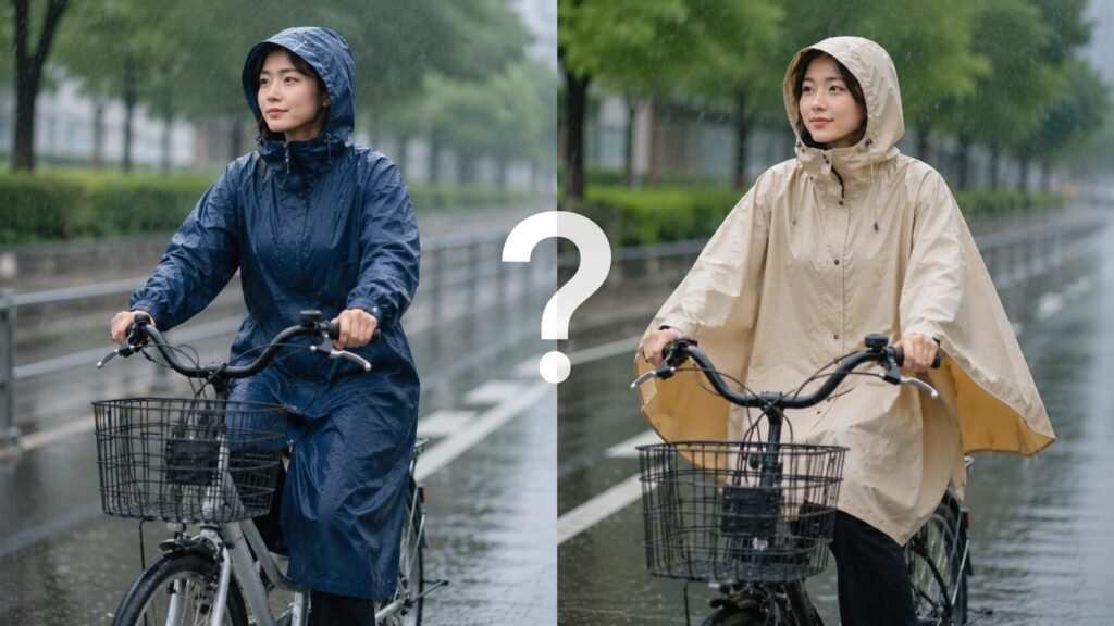 自転車ではレインコートとポンチョどっちが安全のイメージ画像