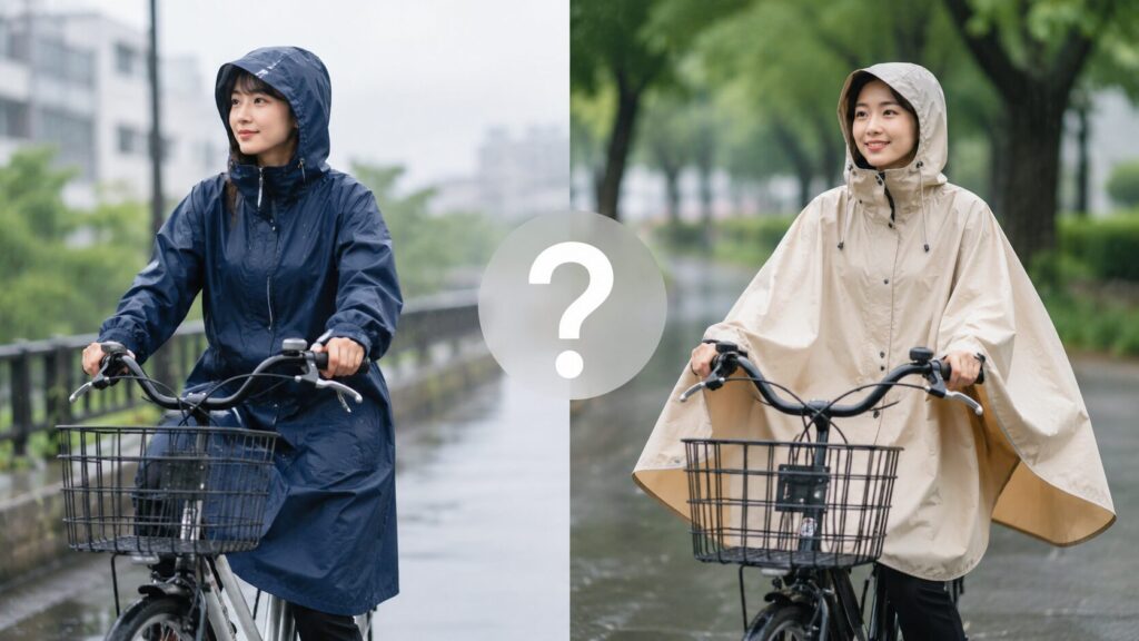 自転車のレインコートとポンチョどっちのイメージ画像