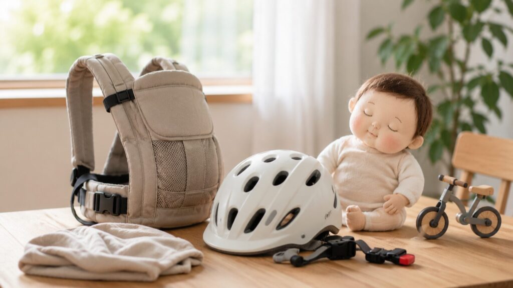 0歳の自転車おんぶとヘルメットの安全知識のイメージ画像
