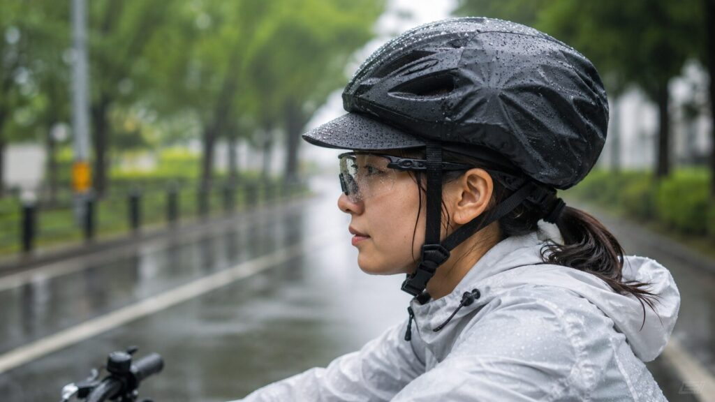 ヘルメット装着時の雨対策のイメージ画像