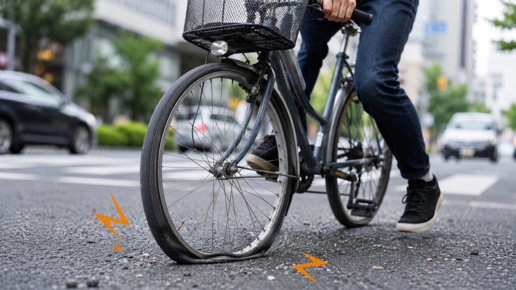パンクしたまま走行する自転車の危険性のイメージ画像