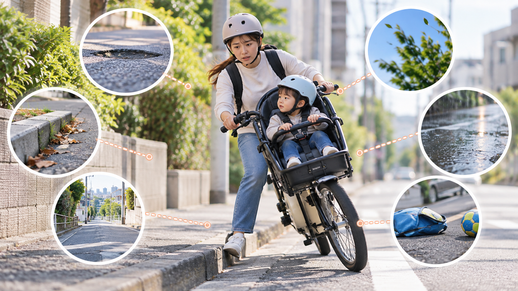 子乗せ自転車の転倒が起きる原因のイメージ画像